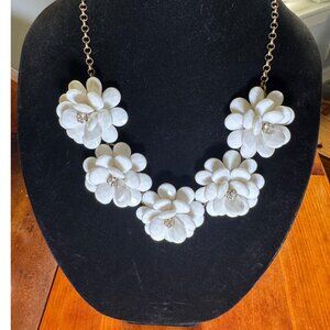 J. Crew White Flower Cluster Statement Necklace Gold Tone Chain